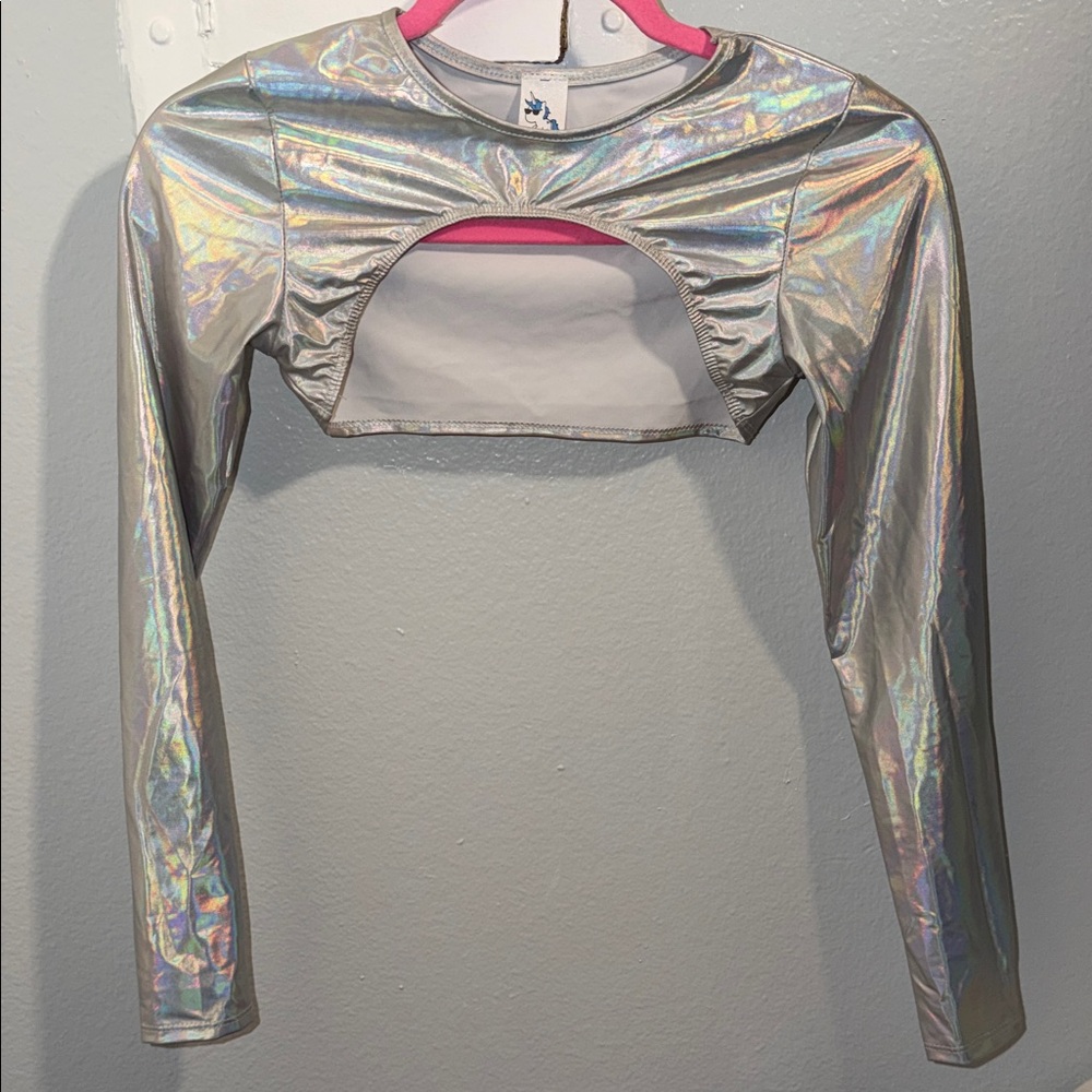 iHeartRaves Iridescent Silver Crop Top